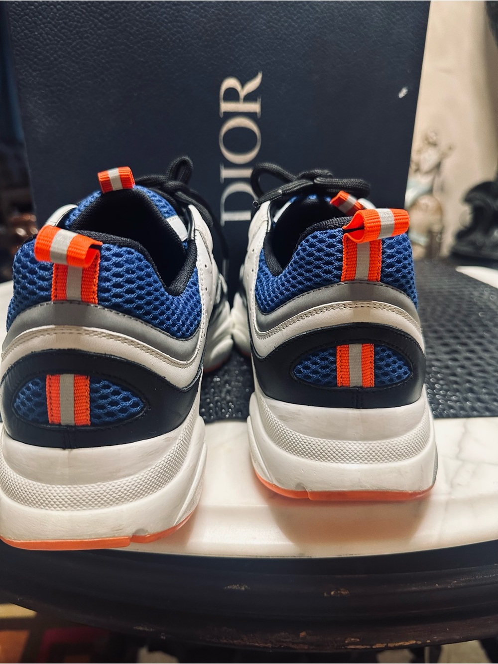 Dior Men's Chunky Sneakers in White, Black & Blue with Orange Accents - Picture 3 of 10